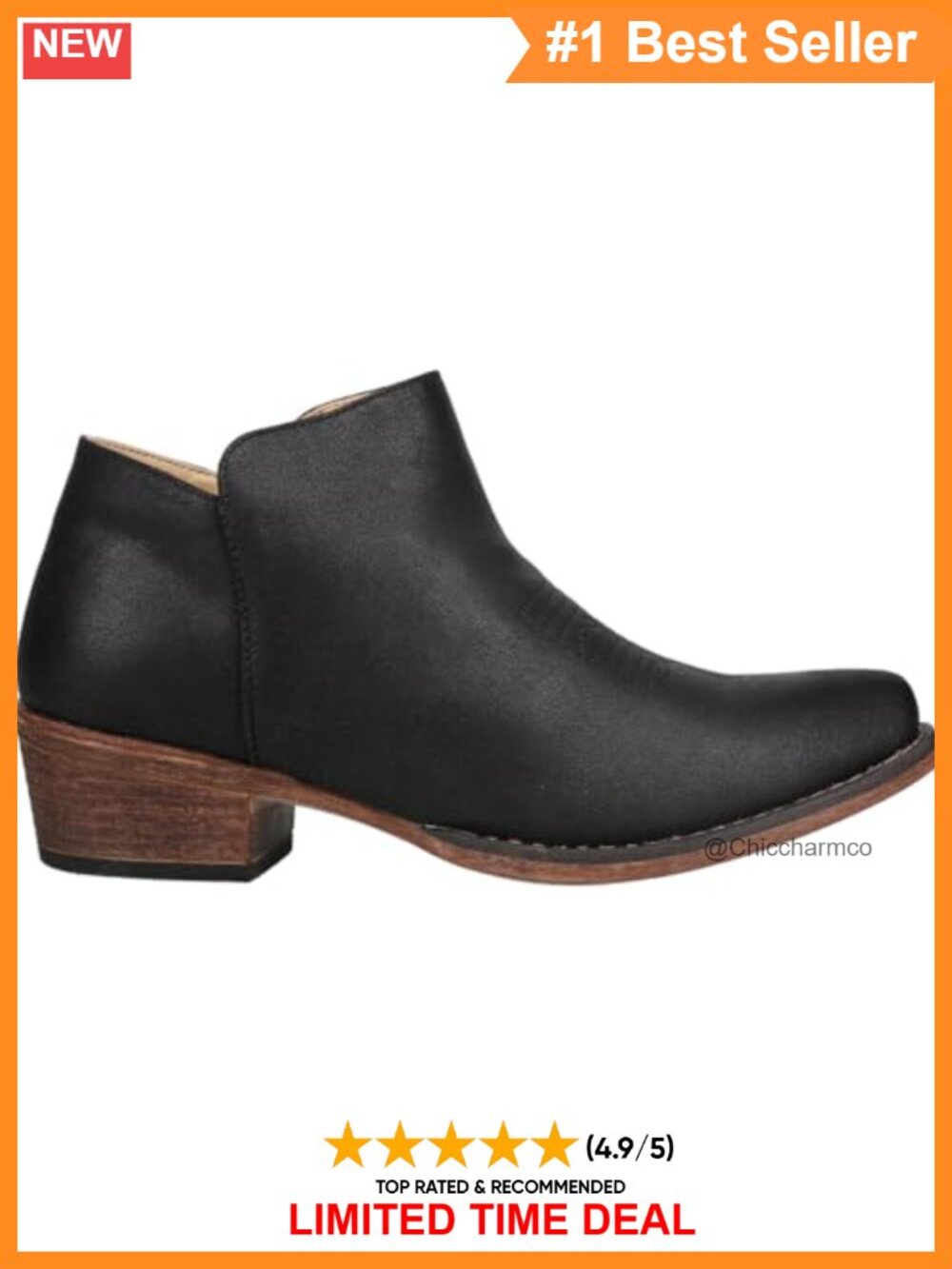 Faux Leather Snip Toe Ankle Booties with Inside Zip Casual Block Heel